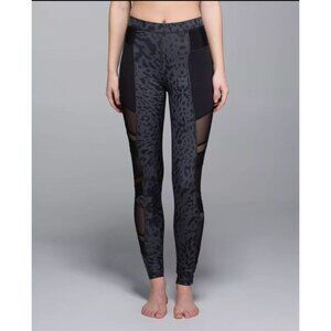 LULULEMON Just Breath Pants Animal Swirl Gray Black Mesh Leggings size 4 leopard